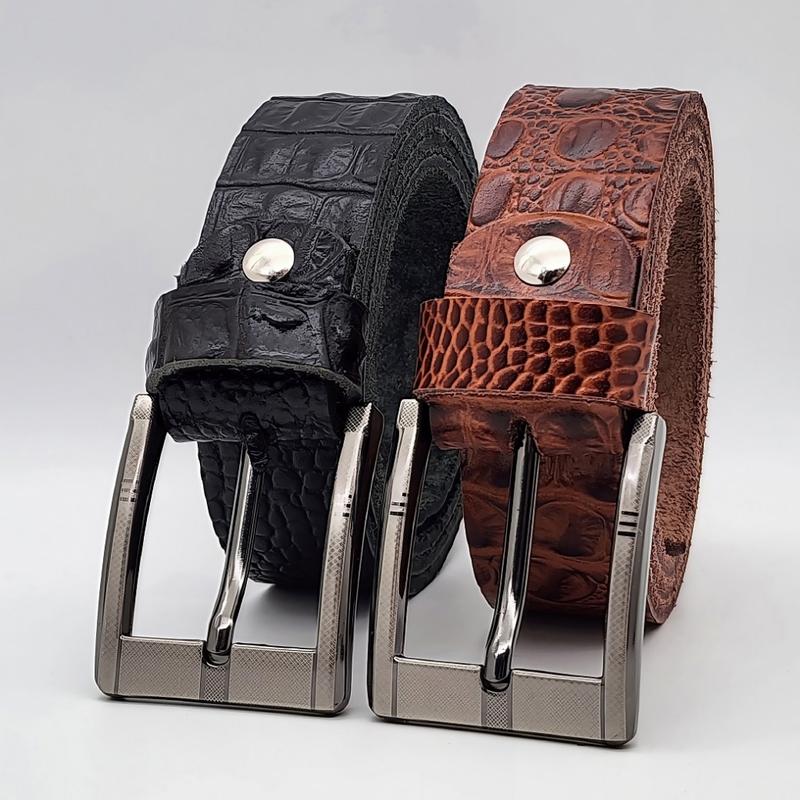 Dây lưng da bò dập vân cá sấu DHM-581 | Khoá kim laze vuông cao cấp | Bảo hành 12 tháng