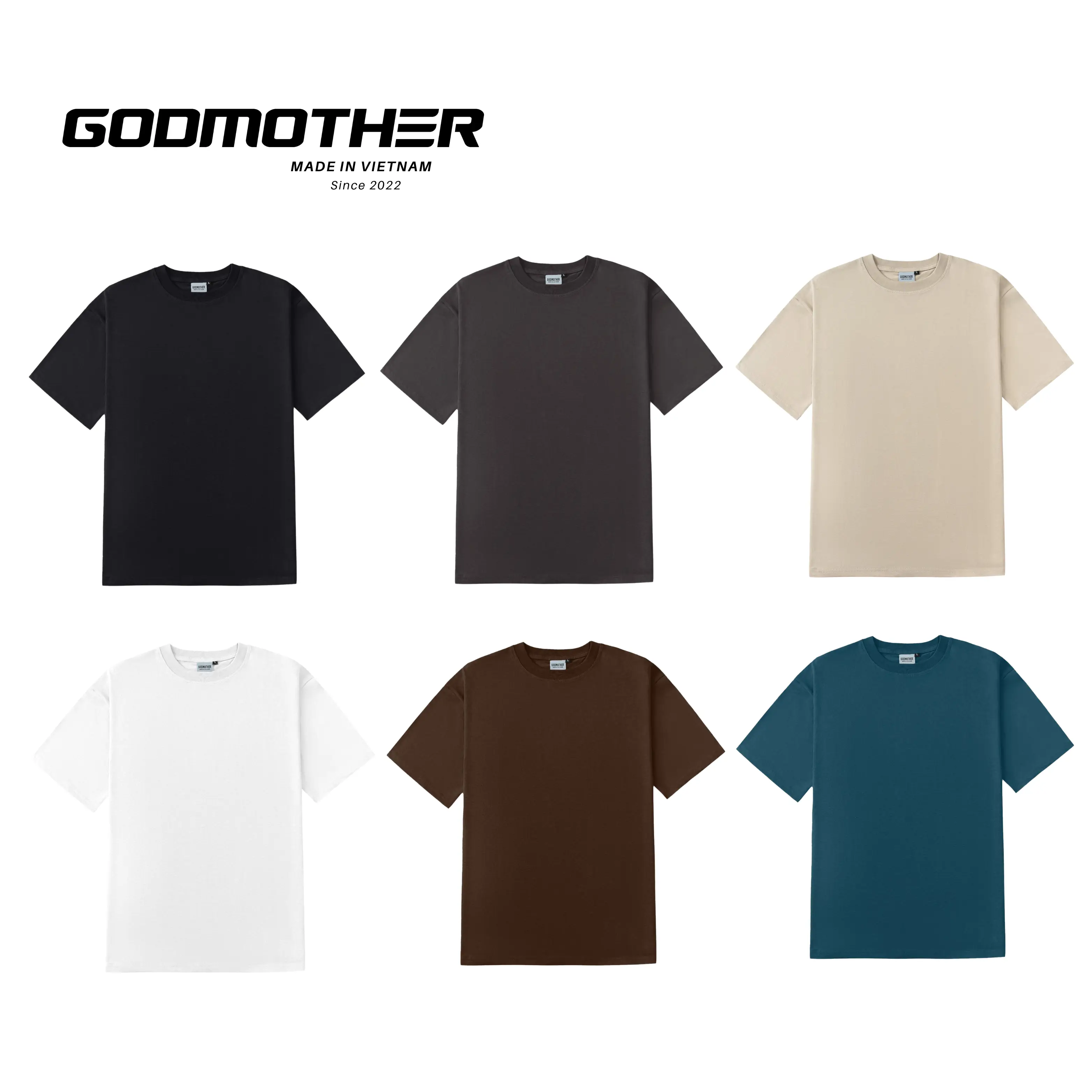 Áo Thun Trơn Cotton 250Gsm Godmother Premium Full Color Cổ Tròn Nam Nữ Menswear