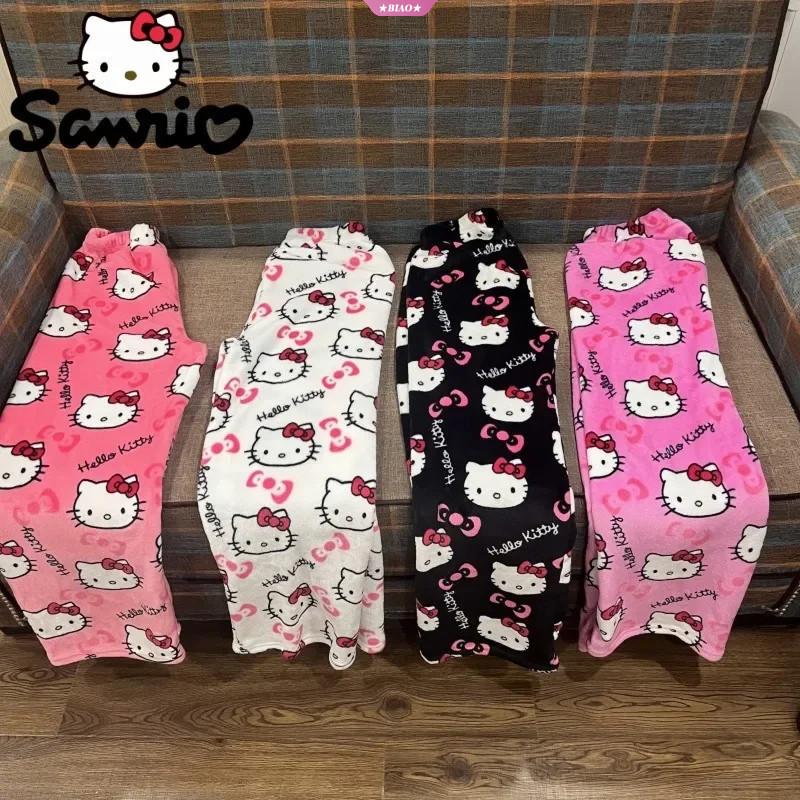 2025 Bộ Đồ Ngủ Sanrio Hello Kitty Phong Cách Y2k Chất Liệu vải nỉ Kawaii Dành Cho Nữ Quần Mặc Nhà Thường Ngày Hình Hoạt Hình Quần Thời Trang Thu Đông