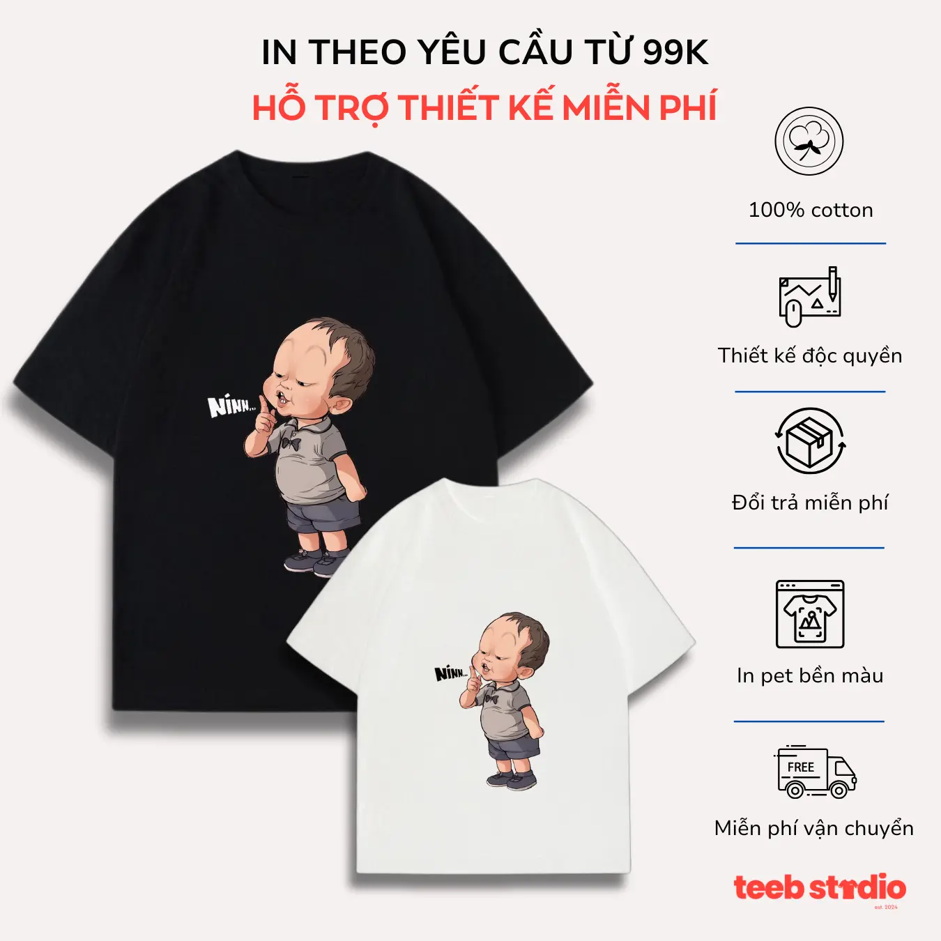 Áo Thun Nín Meme TeeB Studio Cổ Tròn Unisex Local Brand Menswear - Chất Liệu Cotton Thoáng Mát Co Dãn 4 Chiều