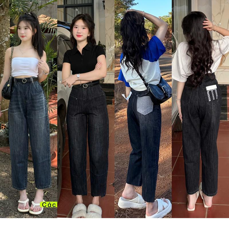 Quần Baggy Jean Nữ Lưng Cao, Ống suông, Vải Jean loại 1