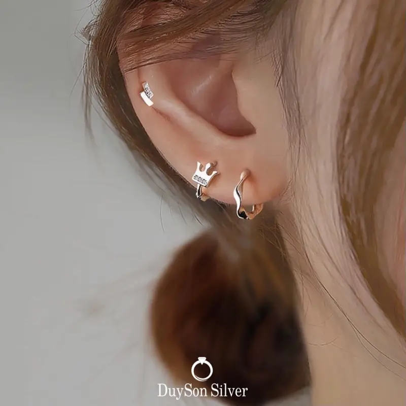 Khuyên tai bạc nữ Trendy cá tính DUYSON, bông tai bạc Ý 925 cao cấp DUYSON SILVER (1 CHIẾC)