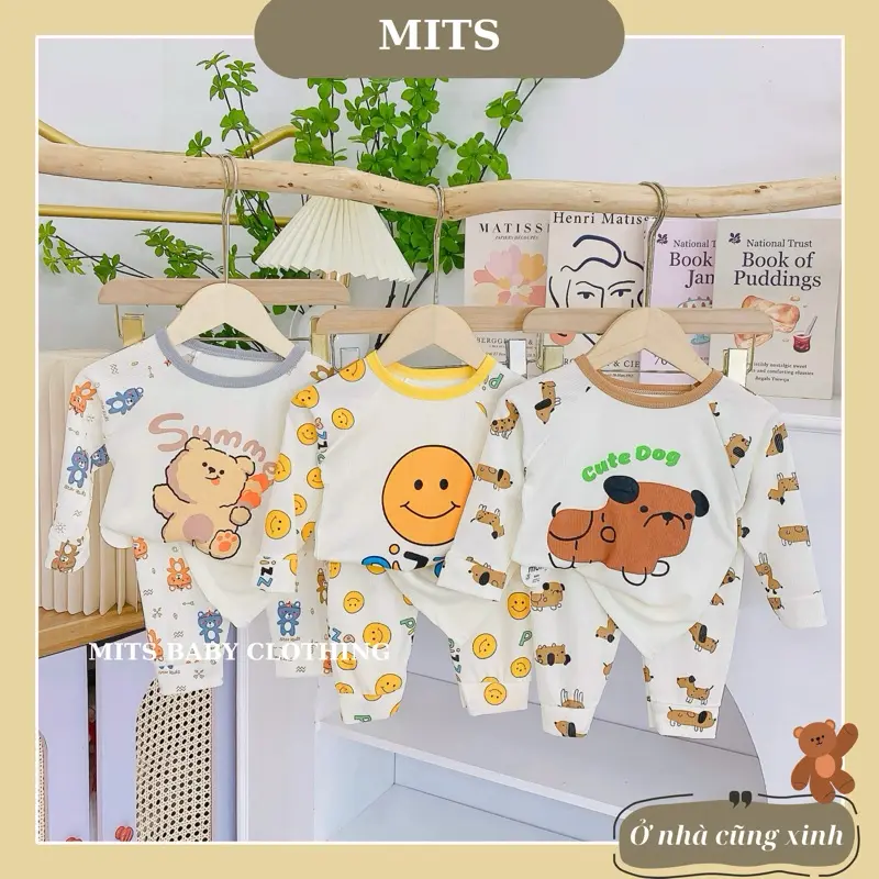 Bộ dài tay thun tăm mềm mịn (6-16kg), mỏng mát in hình dễ thương cho bé trai bé gái (chọn mẫu) 2