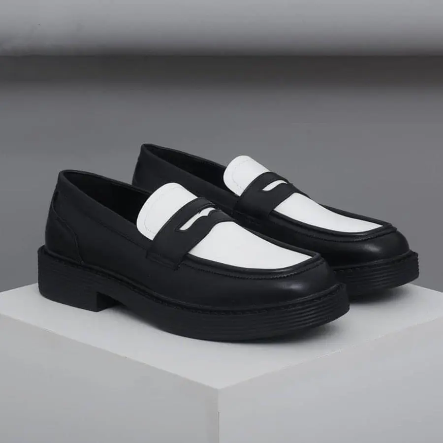 Giày penny loafer back white, giày lười đốc, đế cao, khâu đế phối màu thời thượng