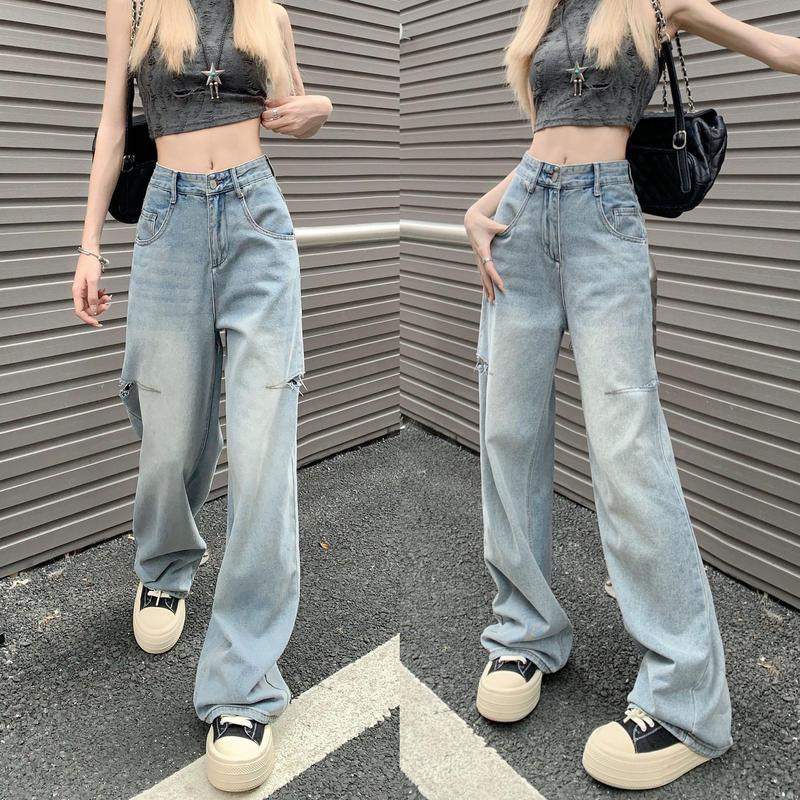 Quần Jean Suông Ống Rộng Màu Xanh Nhạt Mài Phủ Bụi Dơ Thời Trang BigSize Denim Hot Hit 0097 Dài 103cm Không Co Dãn Quần Jean Ống Rộng Wash Màu Quần Bò Nữ Ống Rộng Dáng Xuông Nữ Pants Women quần loang Ong