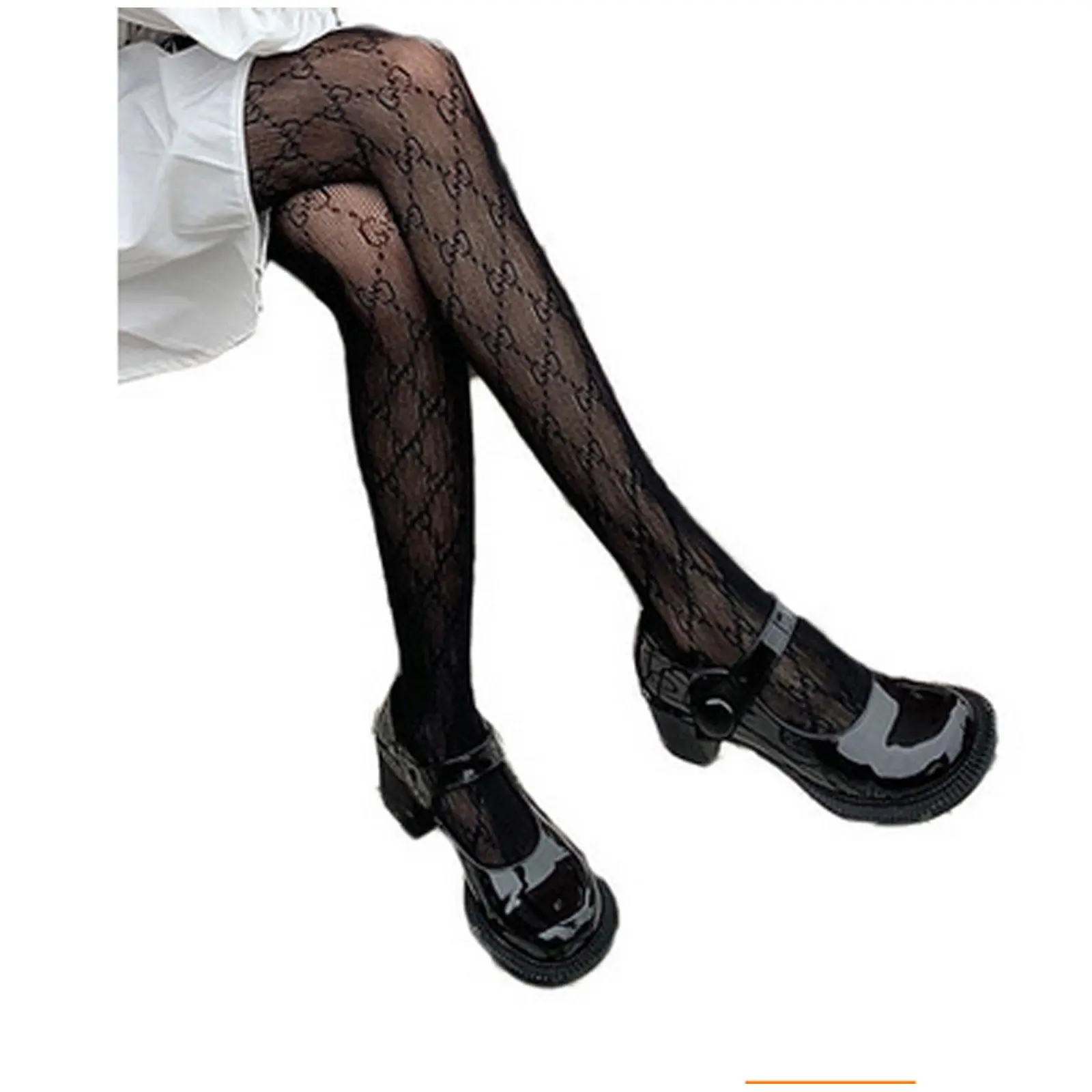 Women's Double G Letter Fishnet Stockings, Tight Thin Trouser, Sexy Black Mesh Pants