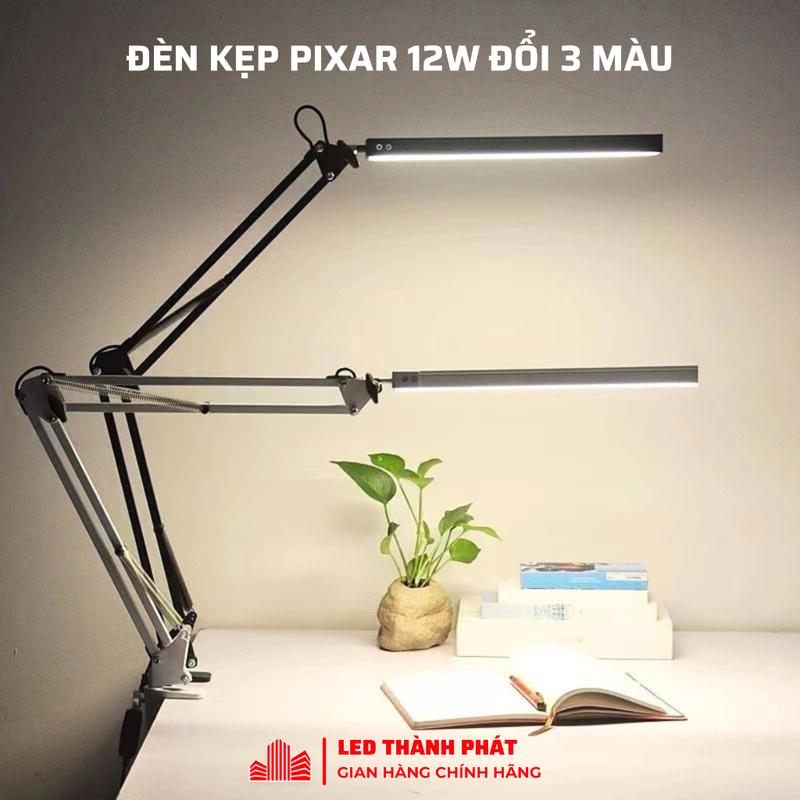 Đèn kẹp bàn LED Pixar 12W siêu sáng đổi 3 màu 10 mức độ sáng bảo vệ mắt , có thể gấp gọn xoay 360 độ