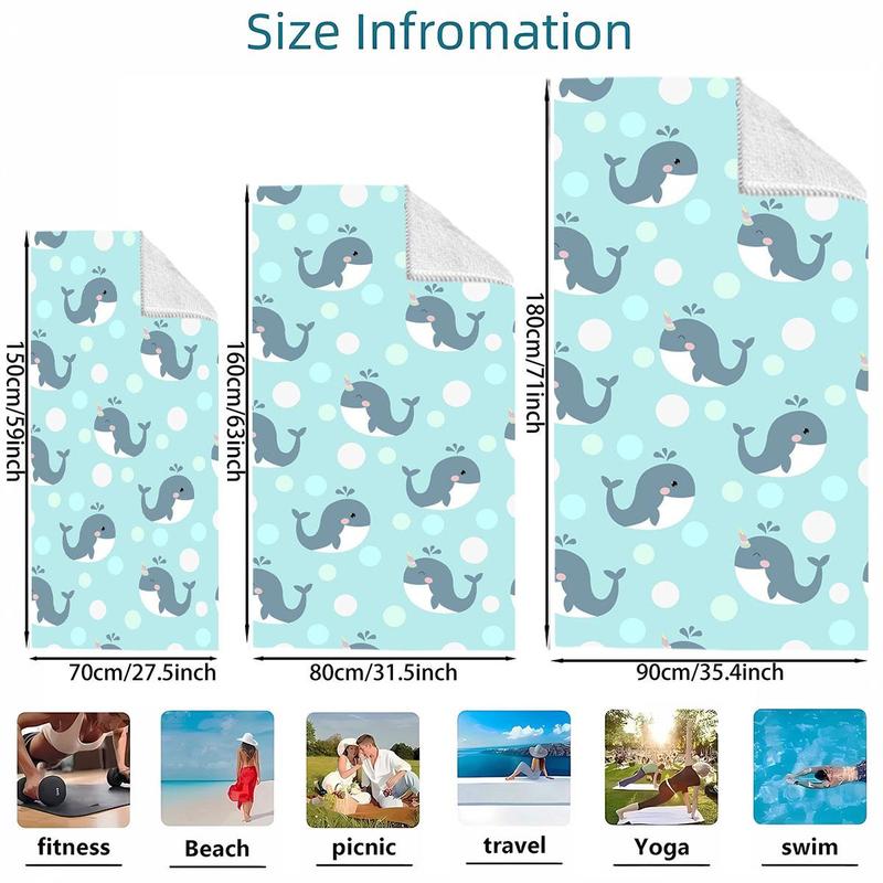 Whale Pattern Beach Towel, 1 Count Soft Absorbent Towel, Large Size Towel for Beach, Travel, Camping, Hiking, Swimming, Beach Towel for Women & Men 1