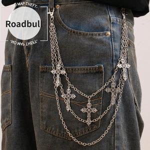 ROADBULLメンズクロスペンダント多層チェーンベルト,パンクスタイルのジーンズチェーン,パーティーや通常使用いに適したファッショナブルなベルト,スタイリッシュで汎用性の高いいいエレガントなベルト,誕生日プレゼントに最适.
