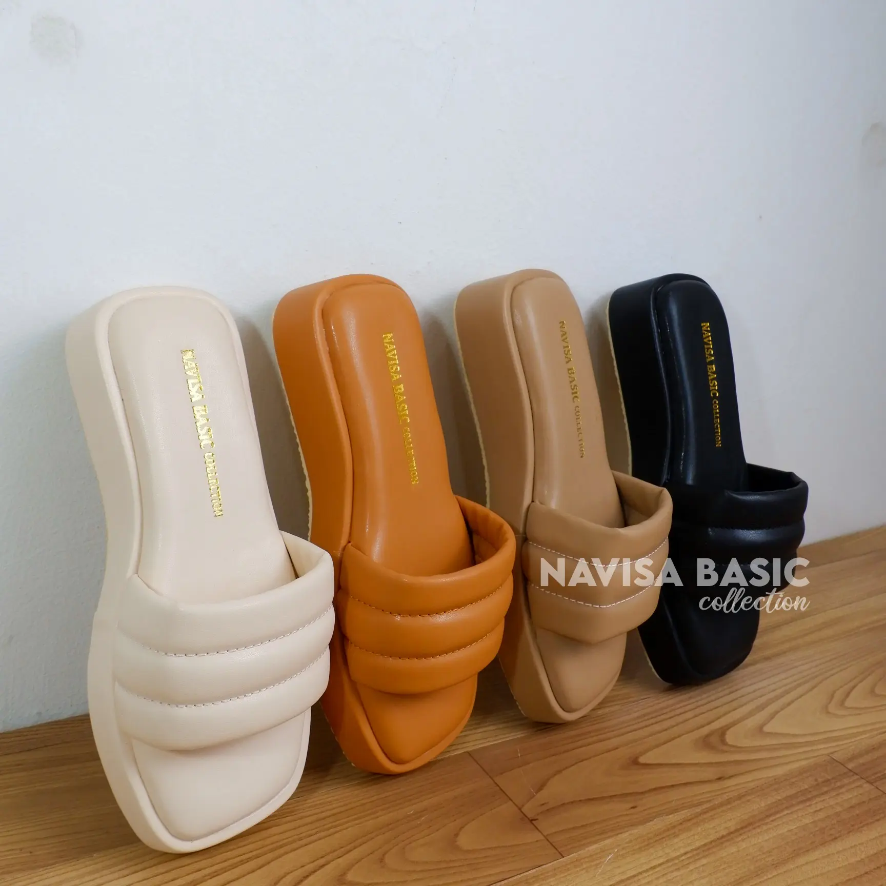 Sandal wanita Sendal Wedges Empuk Sandal Kokop Slop Navisa Basic Collection Karet Hitam