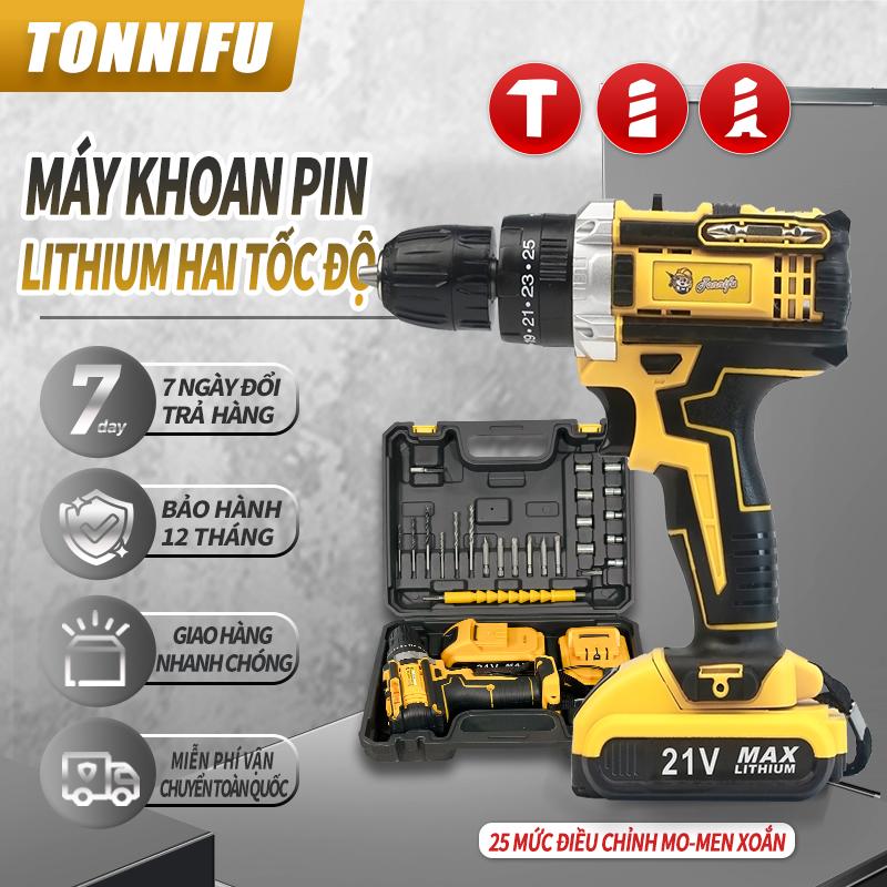 Máy khoan pin TONNIFU 3 chức năng đầu kẹp 10mm ruột đồng 100% bộ phụ kiện 24 chi tiết