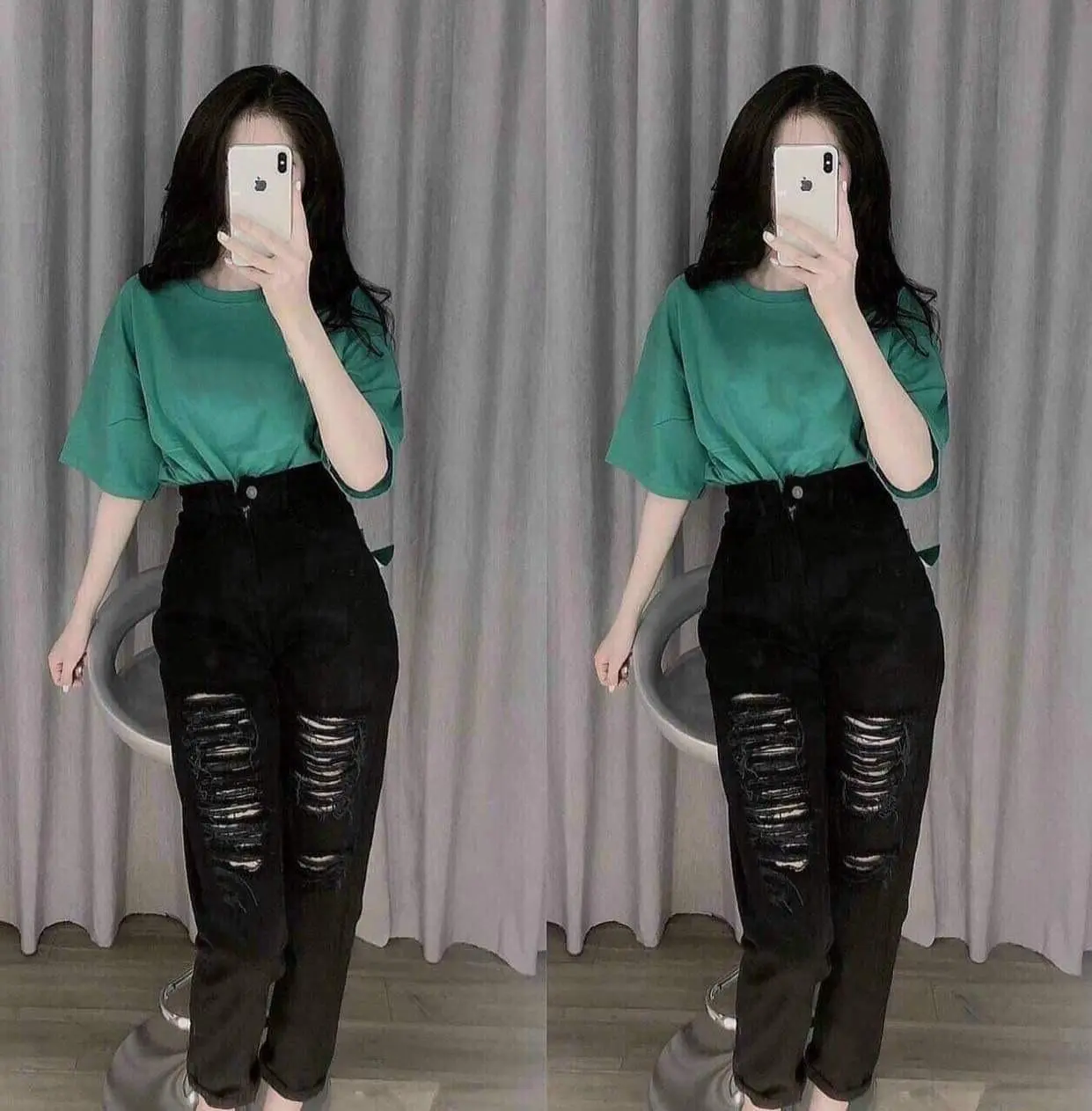 QUẦN JEANS BAGGY NỮ RÁCH NHẸ XINH XINH CẠP CAO KHÔNG DÃN. Navy Pants