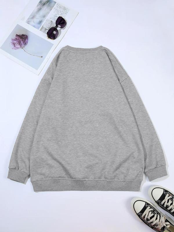 Women's Heart & Leopard Print Drop Shoulder Crewneck Sweatshirt, Comfort Casual Longsleeves Round Neck Pullover for Lady Fall & Winter, Gifts for Girlfriends, Womenswear Valentine's Day, gift 5