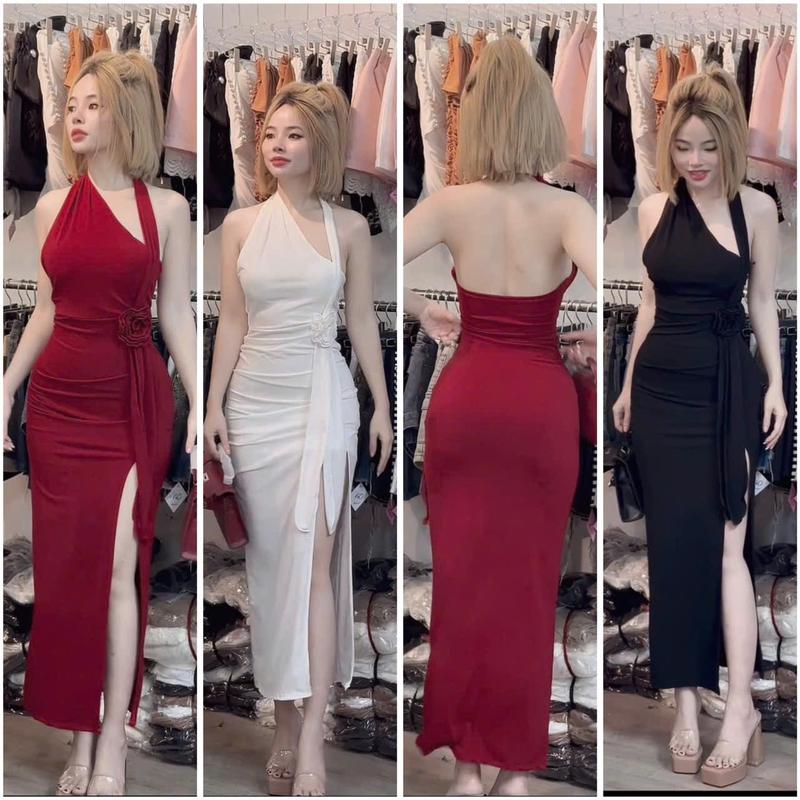 ĐẦM HỞ LƯNG DÀI ĐÍNH HOA XẺ TÀ, CÓ MUST NGỰC (50kg-55kg), chất thun ladong [GL60027]. Nữ Women Dress Đỏ