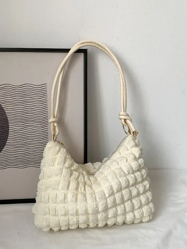 Textured Knot Design Tote Bag for Women, Work Bag, Fashion Plush Underarm Handbag, Casual Quilted Shoulder Purse for Work & Daily Used 1