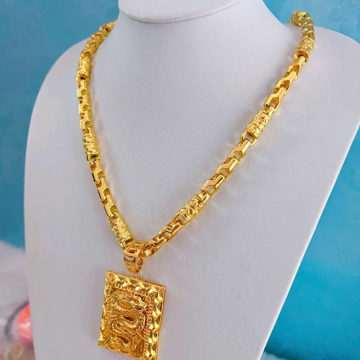 dây chuyền nam trụ rồng kèm mặt rồng hộp khắc kí hiệu 18k bền đẹp Trang Sức Chain