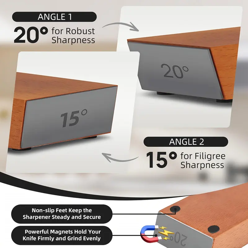 Manual Knife Sharpener, 1 Set Knife Sharpening Kit with 15 and 20° Angle Base, Durable Knife Sharpening Tool for Home Kitchen Outdoor 5