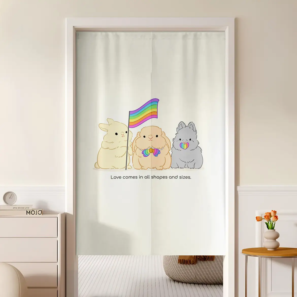 Door Frame Rabbits Adorable Rabbit Character Door Curtain with Rod, No-Drill Cover for ...