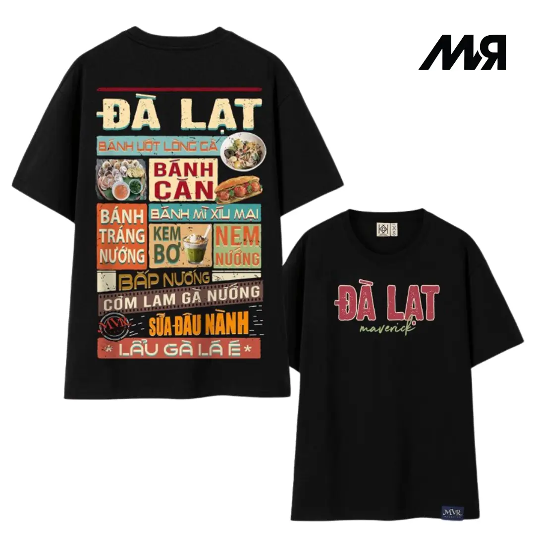 Áo thun unisex MVR hơn 63 tỉnh thành - ĐÀ LẠT - Đen/ Trắng Menswear Cổ Tròn Cotton