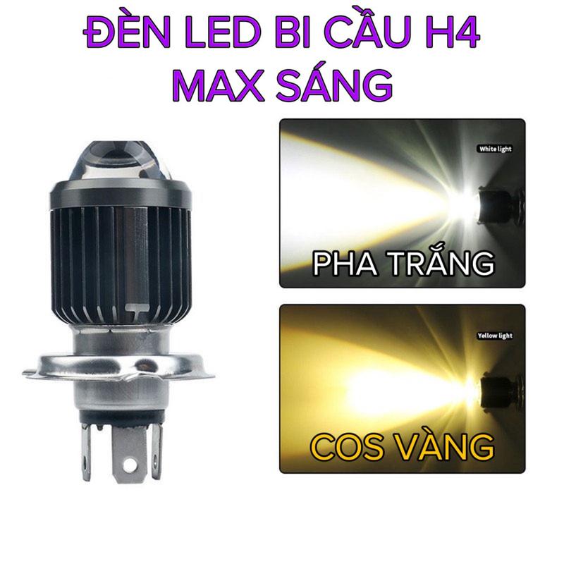 Đèn led bi cầu H4 MAX sáng cod vàng  pha trắng 0