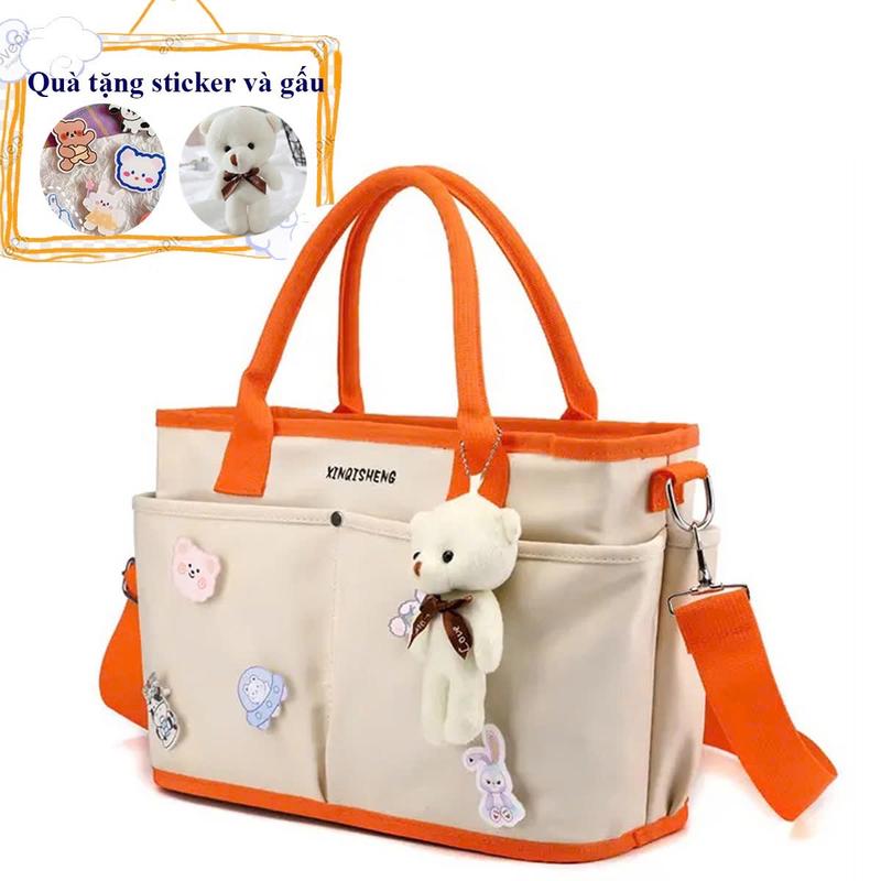 Túi Xách Bỉm Sữa Cho Mẹ Và Bé Đa Năng Giữ Nhiệt Nhiều Ngăn Phong Cách Hàn Quốc gấu