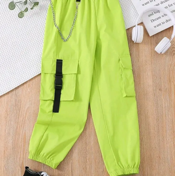 celana kargo anak kekinian/girl tape chain trousher