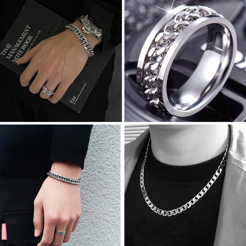  Combo Lắc tay + Dây chuyền + Nhẫn dây xích phối hợp cực chất 