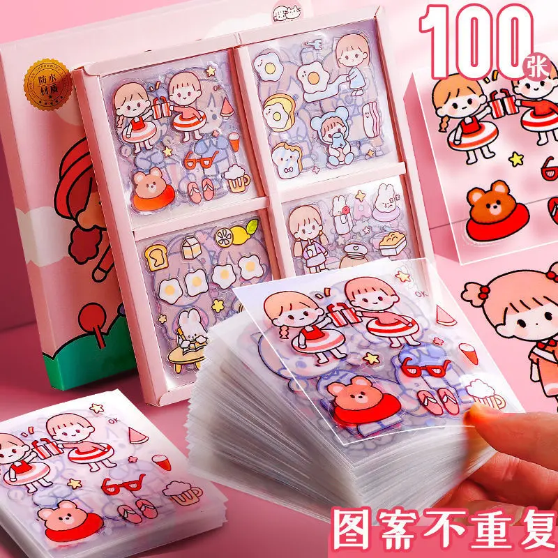 100 Lembar Sticker Box Motif Animasi Lucu / Cute Stiker Dekor Aesthethic / Motif Lucu 1