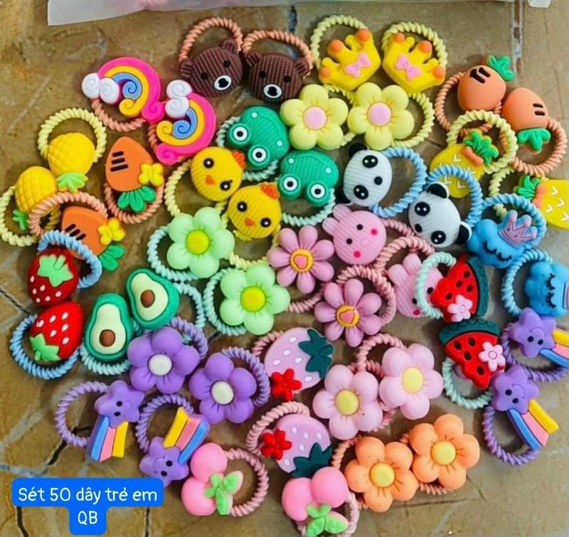 SET 50 CHUN CỘT TÓC BÉ DÂY XOÁN CHARM CAO SU DẺO Cho Bé Cài Tóc