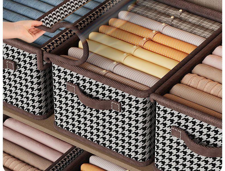 Product Introduction of Houndstooth Covered Storage Box for Clothes and Pants, Dormitory Wardrobe Folding Organizer Storage Bin 5