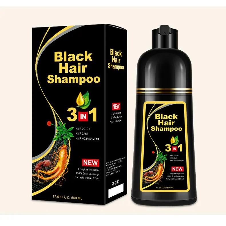 3 in 1 Black Hair Dye Shampoo - Can cover gray hairs,Herbal Ingredients Natural Hair Colour Shampoo,Contains Ginseng Extract,Natural Haircoloring,Phytocare,salon Haircare deep  conditioner Naturalblack 5