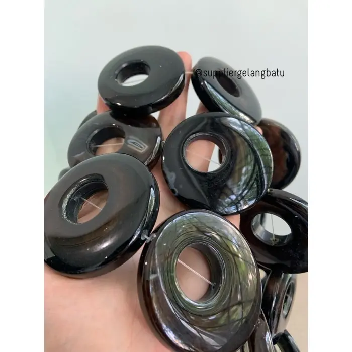 Batu alam cincin donat DARK BROWN COKLAT 6 x 6cm kalung liontin bandul 3