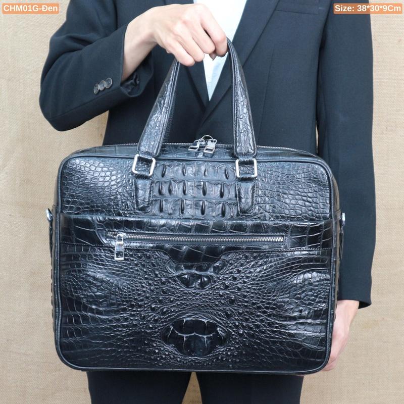  Cặp Xách Nam Da Cá Sấu ll 2 loại Vân Gù & Vân Bụng ll Size 38*30*9 Cm ll Mã CHM01G || Chính Hãng Cá Sấu Konavis Sản Xuất-Có Giấy Tờ Nguồn Gốc Da Cá Sấu 