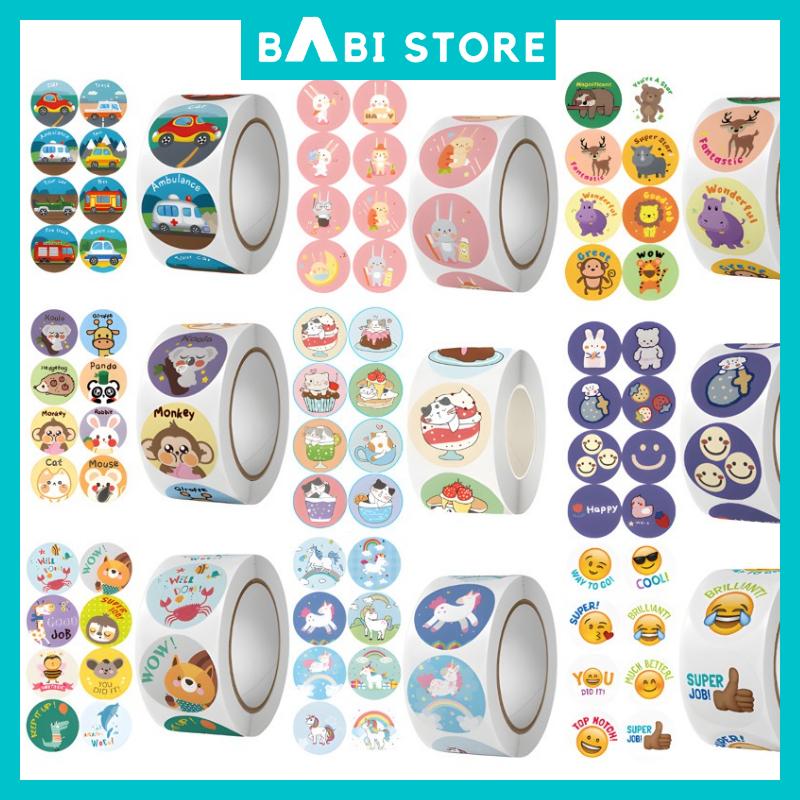 Sticker khen thưởng (500 sticker/1 cuộn), Sticker cuộn 500 hình dán tạo hứng thú cho bé học tiếng Anh hàng loại dày