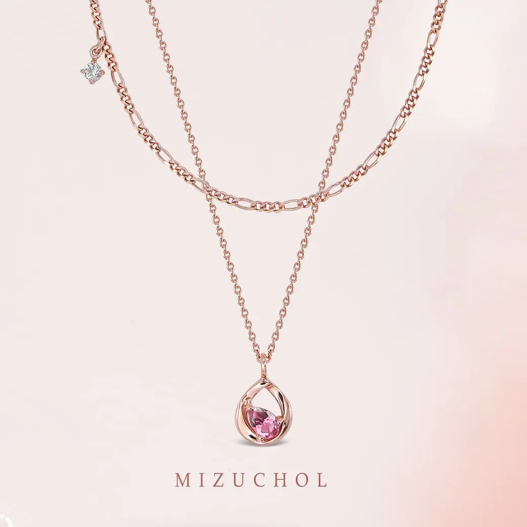 A Drop Of Rose’ Layer Necklace สร้อยคอพลอยแท้ Pink Tourmaline 2 เลเยอร์ สามารถถอดแยกชิ้นได้