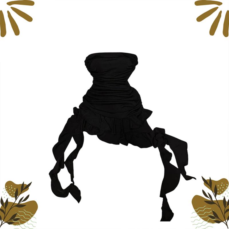 Product Introduction of Sexy Irregular Strapless Black Dress Women Summer Backless Ruffles Dresses 20
