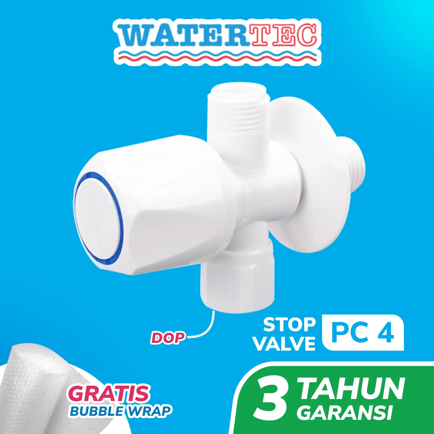 Watertec Keran Shower Stop Valve 2 Cabang  T 1/2" (PC4) - White / Kran Shower / Kran Mandi / Stop Valve 2 Cabang / Stop Kran
