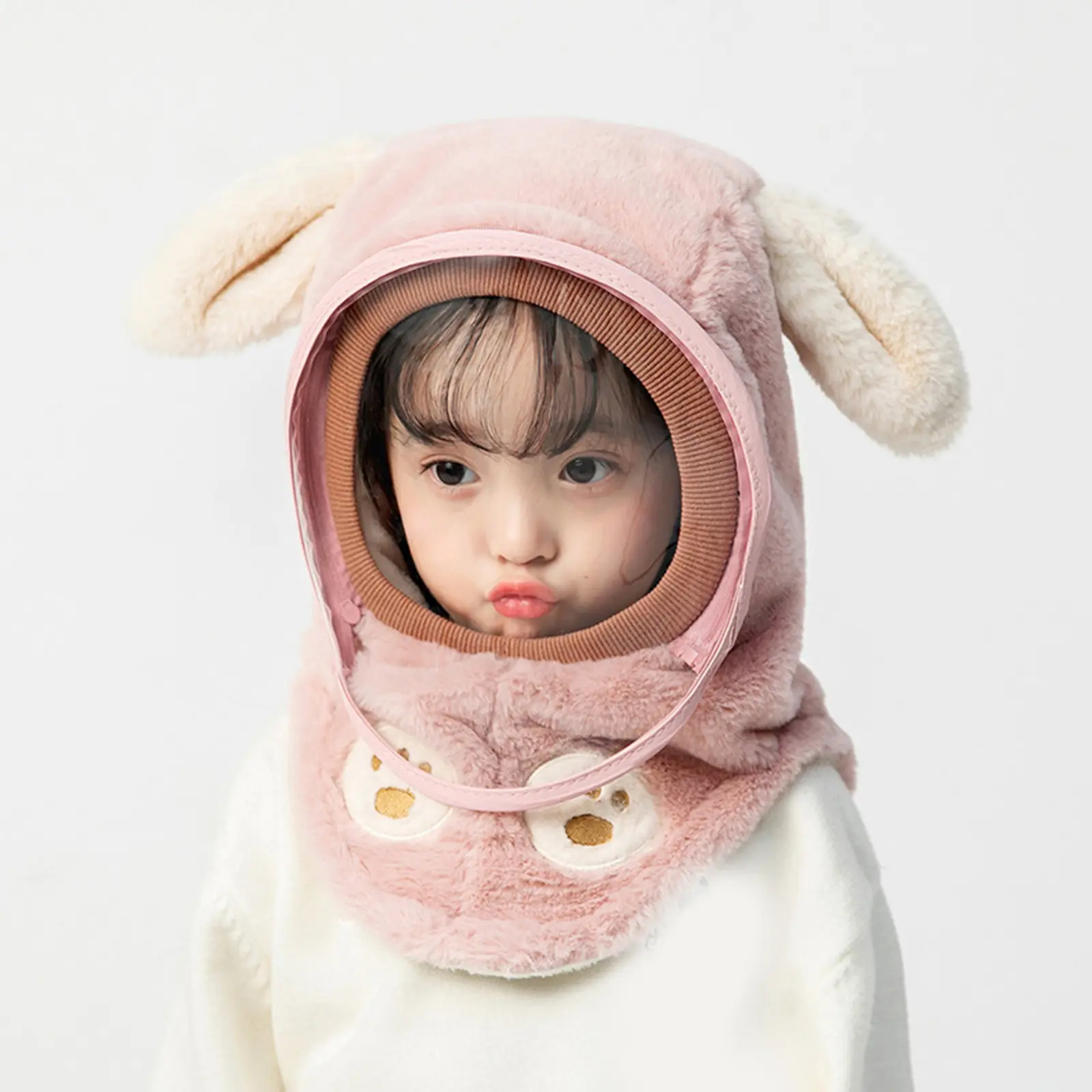 Autumn Winter Children Biking Hooded Hat Baby Hood Cartoon Ear for Protection with Face Earflap Windproof Hat Neck