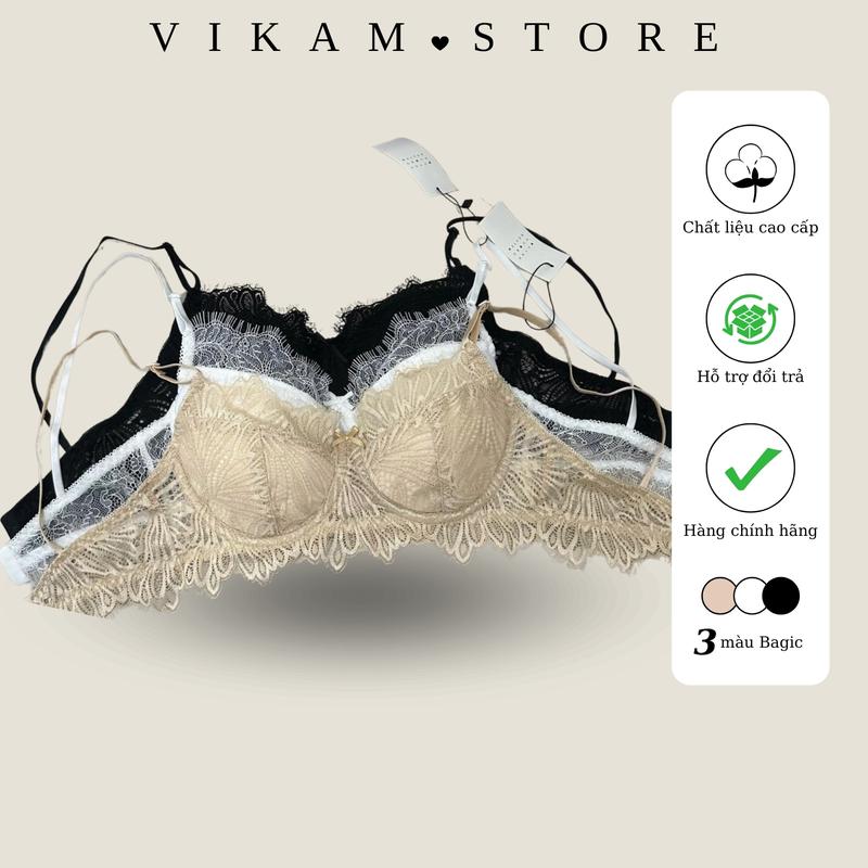 [Mã B44] Áo Lót Nữ Ren Có Gọng Tháo Được Mút Mềm Mại Cá Tính Kem  Đen Bra