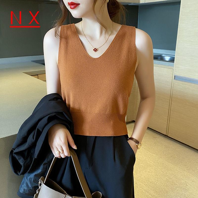 Áo Thun Không Tay Mỏng Cho Nữ, Áo Mùa Hè, Lụa Băng, Cổ Chữ V, Phong Cách Hàn Quốc áo hai dây nữ Top 4