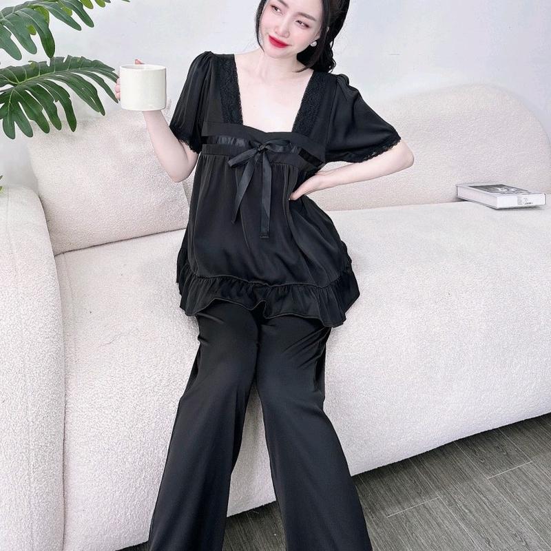 Đồ Bộ Ngủ Tb Pijama Mặc Nhà, Chất Lụa Tầm Xước, Áo Cổ Vuông Tay Ngắn Quần Dài, Dành Cho Nữ Có Size 35 Đến 65kg. Nhung đồ  ngủ đồ  ngủ