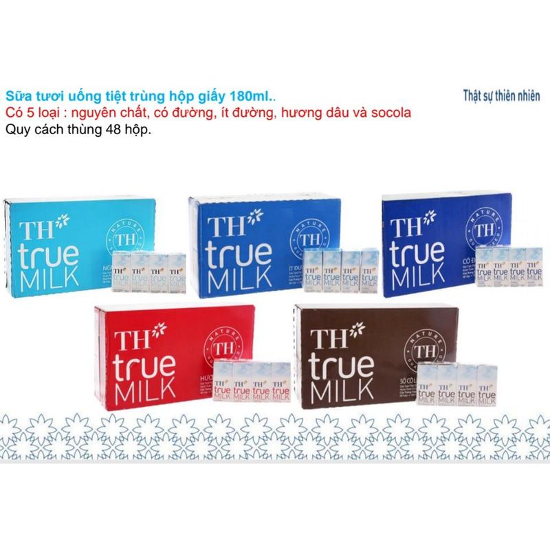  1 Thùng   48 Hộp   Sữa tươi tiệt trùng TH true MILK sôcôla dâu nguyên chất 180 ml 