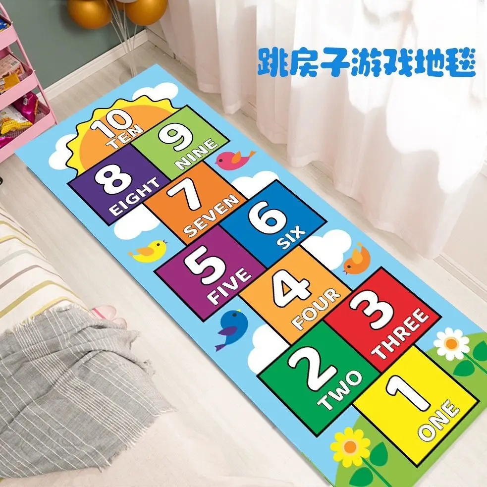 Cartoon Hopscotch Game Carpet Children's Digital Game Carpet Jumping Mat Toy Scene Decorative Crystal Velvet Carpet