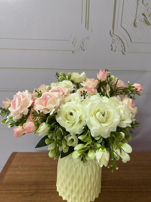 Cụm hoa hồng tỷ muội 35 cm, 7 bông, 7 nụ cao cấp decor trang trí nhà cửa, tiệm, quán Decor Phòng Decor Bàn 0