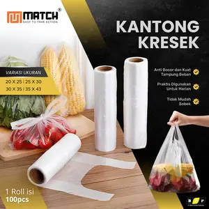 Kantong Plastik Kresek Roll isi 100pcs Bahan PE Kresek Plastik Makanan & Buah Roll Transparat MATCH
