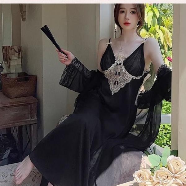 Đồ Ngủ Nữ, Có Đệm Ngực, Phong Cách Cung Điện Mỏng, Được Làm Bằng Chất Liệu Lụa Lạnh Thích Hợp Cho Mùa Hè, Dễ Thương Và Gợi Cảm, Giá Cả Phải Chăng, Sang Trọng, Ren Cao Cấp, Váy Ngủ Dài 7