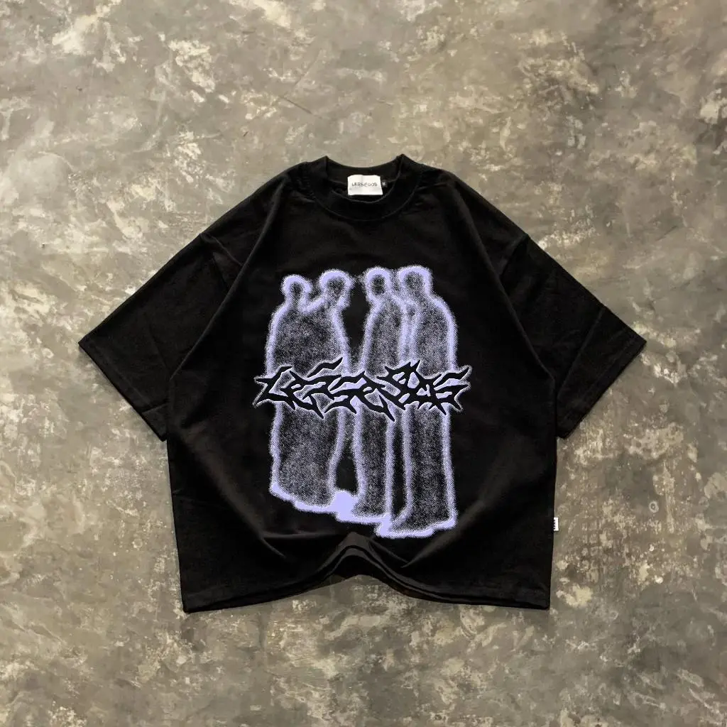 Lessegos Boxy Tshirt True Friends Heavyweight 16s Hitam Crew-neck fashion unisex T-shirt Menswear Top Kaos Pria