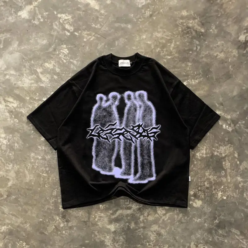 Lessegos Boxy Tshirt True Friends Heavyweight 16s Hitam Crew-neck fashion unisex T-shirt Menswear Top Kaos Pria 0