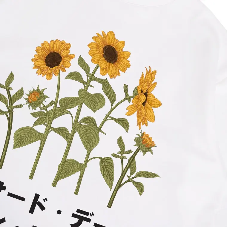 Kaos Oversize Gambar Bunga Matahari Sun Flower Bahan Tebal Scuba Distro Pria MTO44 Khaki MTO45 Putih Kain 4