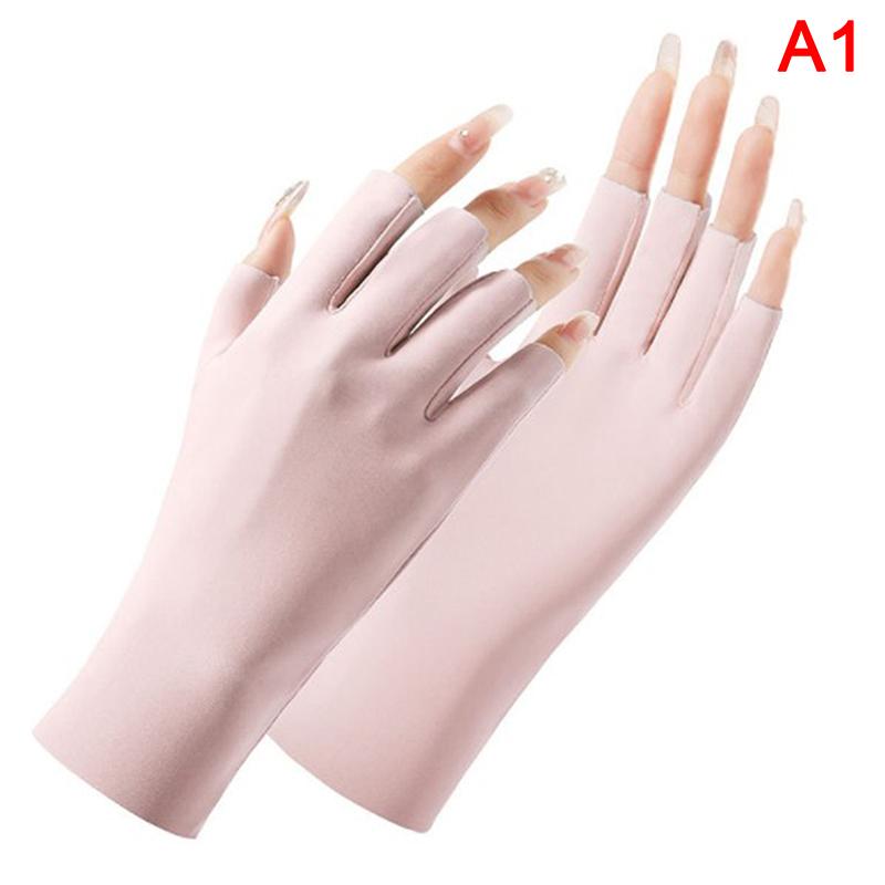 Product Introduction of Summer Ice Silk Half Fingers Gloves Women Breathable Thin Fingerless Gloves Outdoor Riding Driving Gloves Sunscreen Mittens 34